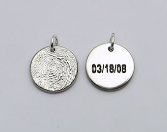 Fingerprint Jewelry, Handwriting Jewelry, Custom Reversible Necklace, Personalized Silver Charm, Silver Fingerprint Memorial Sympathy Gift