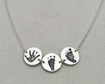 Silver Footprint Jewelry, Footprint Necklace, Babys Footprints, Babys Hand Prints, Personalized Necklace, Memorial Sympathy Baby Loss Gift