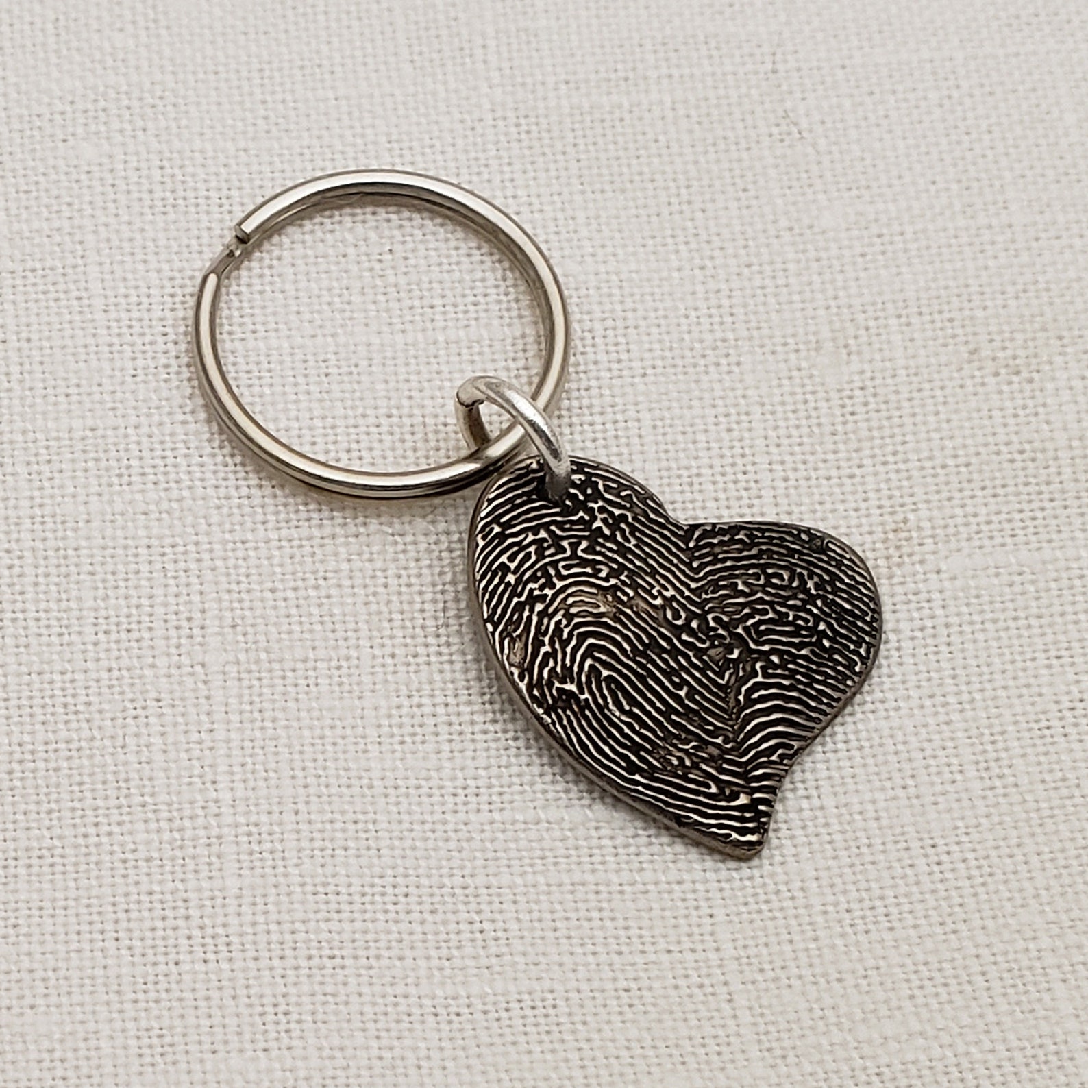 Rustic Metal Heart Fingerprint Keychain Engraved With 2 Etsy