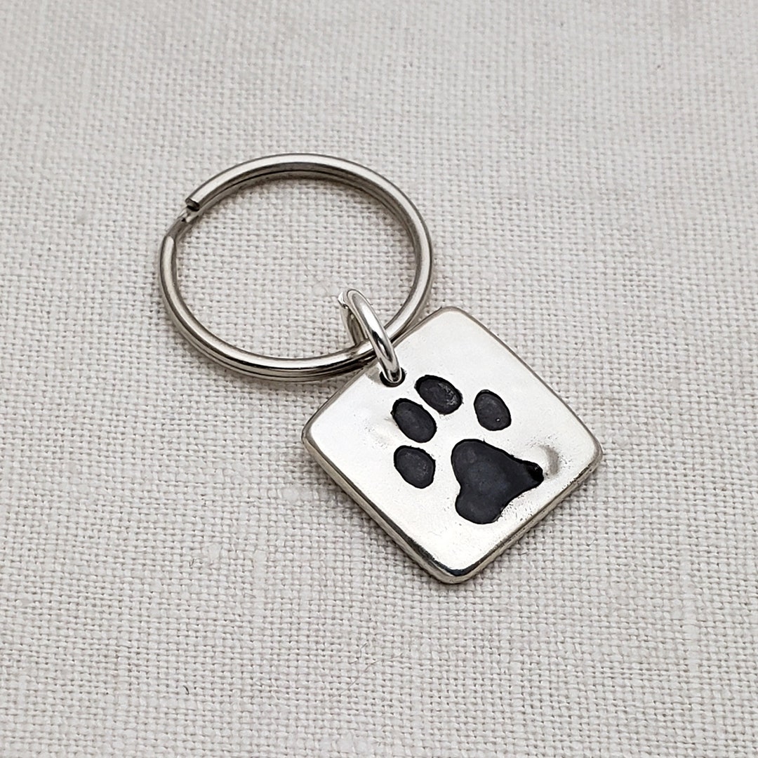 Sterling Silver Keychain Engraved W Your Pet's ACTUAL Paw Print