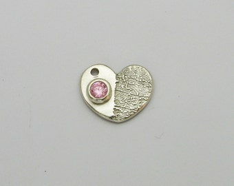 Fingerprint Heart with Birthstone Pendant: Custom Sterling Silver Keepsake