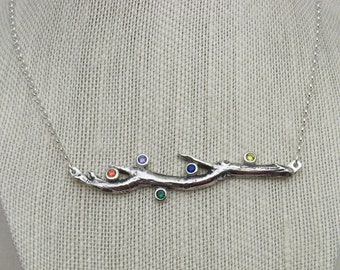 Sterling Silver Tree Branch Birthstone Necklace, Custom Gemstone Jewelry, Personalized Mommy Family Necklace, Gift for Grandma