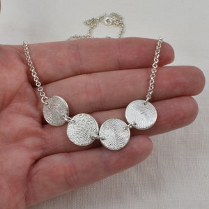 Sterling Silver Fingerprint Circle Links Necklace, Multiple Thumb Print Jewelry, Mothers Family Necklace, Memorial Keepsake Gift