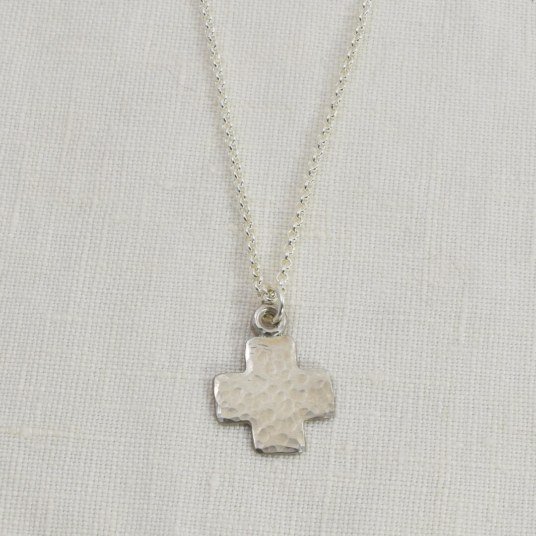 Sterling Silver Hammered Plus Symbol Pendant | Chunky Cross Necklace - Etsy