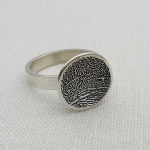Sterling Silver Fingerprint Cocktail Ring, Thumb Print Statement Ring, Custom Personalized Memorial Keepsake Gift for Women