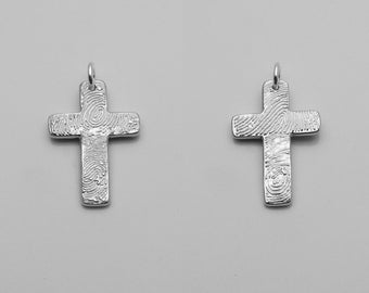 Fingerprint Jewelry, Custom Silver Cross Pendant Personalized with Multiple Fingerprints, Handmade Memorial Keepsake Necklace