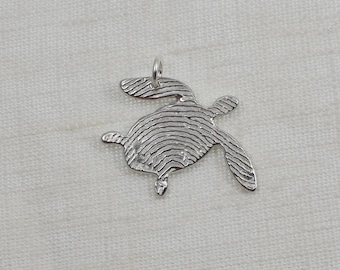 Sterling Silver Fingerprint Sea Turtle Pendant, Custom Personalized Fingerprint Jewelry, Ocean Sea Beach Necklace