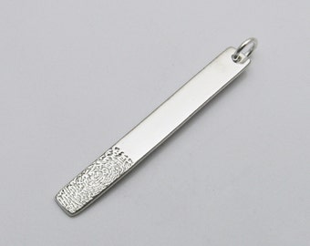 Fingerprint Jewelry, Long Silver Bar Personalized with Your Actual Fingerprint, Layering Necklace, Memorial Sympathy Gift