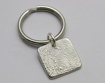 Fingerprint Keychain, Square Keychain, Custom Personalized Keychain, Men's Fingerprint Gift, Fingerprint for Men, Silver Fingerprint Key FOB