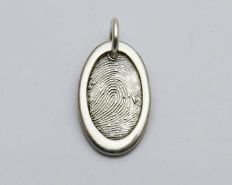 Fingerprint Jewelry, Sterling Silver Oval Fingerprint Charm Pendant, Memorial Jewelry, Fingerprint Keepsake, Fingerprint Necklace, In Memory
