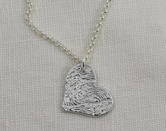 Fingerprint Wide Heart Pendant: Sterling Silver Personalized Memorial Keepsake