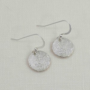 Fingerprint Circle Earrings, Fine Silver Thumb Print Jewelry, Custom Personalized Memorial Keepsake Gift for Mom