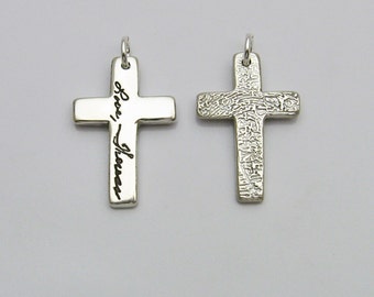 Double-Sided  Fingerprint Cross, Fingerprint Jewelry, Silver Fingerprint Cross, 2 Fingerprints, Fingerprint and Handwriting, Memorial Cross