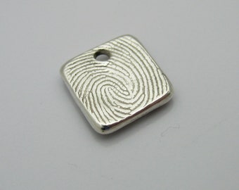 Fingerprint Jewelry, Silver Square Fingerprint Charm, Personalized Silver Charm, Custom Men's Fingerprint Jewelry, Fingerprint for Men