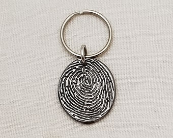 Rustic Metal Keychain Personalized With Fingerprint and or Handwriting, Custom Memorial Key Chain Keepsake Gift for Men