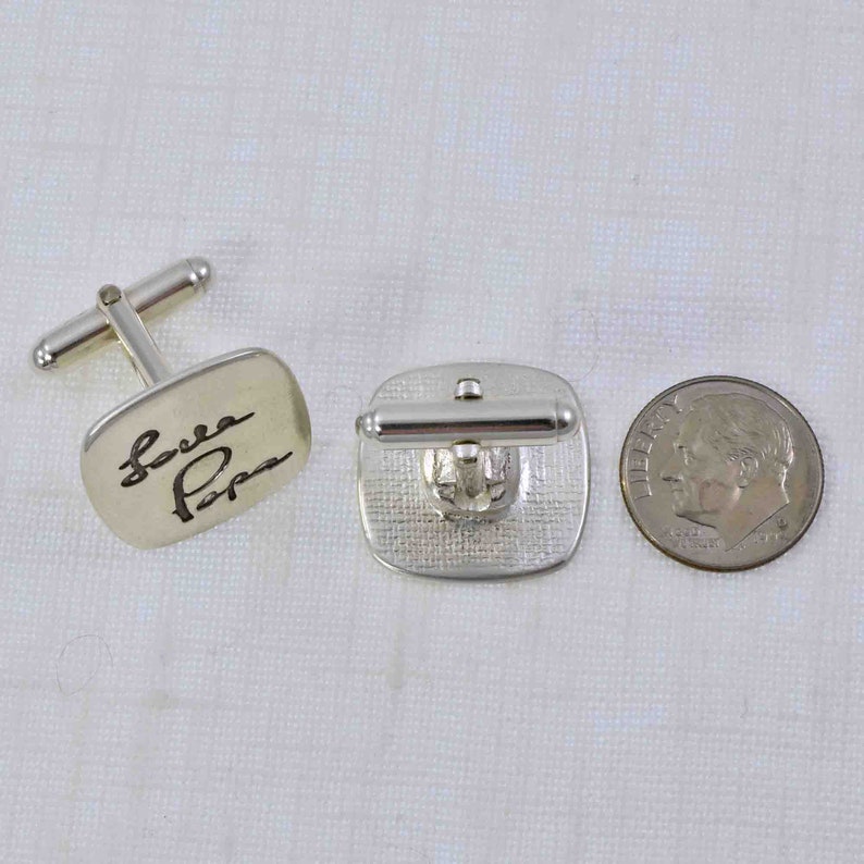 Silver Rounded Square Cufflinks Engraved With Your Actual Handwriting, Custom Personalized Wedding Accessory Gift for Groom image 4