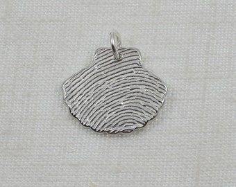 Sterling Silver Fingerprint Sea Shell Pendant, Custom Personalized Fingerprint Jewelry, Ocean Sea Beach Seashell Necklace