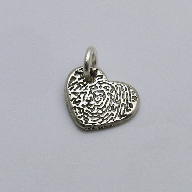 Tiny Sterling Silver Heart Fingerprint Charm Ring Fingerprint - Etsy