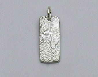 Custom Fingerprint Jewelry, Silver Bar Pendant Personalized With Multiple Fingerprints, Memorial Keepsake Necklace for Men