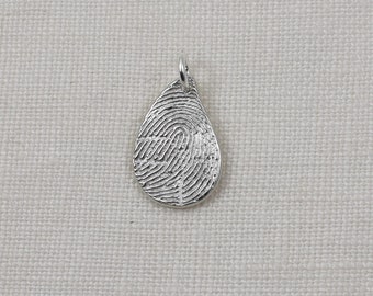 Handmade Sterling Silver Paisley Pendant Personalized With Your Actual Fingerprint, Personalized Memorial Keepsake Jewelry Gift