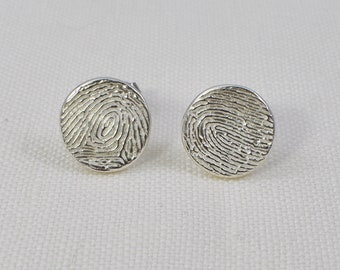 Solid Fine Silver Fingerprint Circle Post Earrings, Custom Personalized Memorial Keepeake with Non Allergenic Titanium Stud and Back