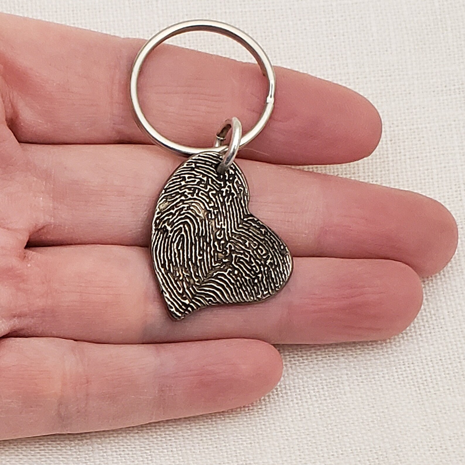 Rustic Metal Heart Fingerprint Keychain Engraved With 2 Etsy