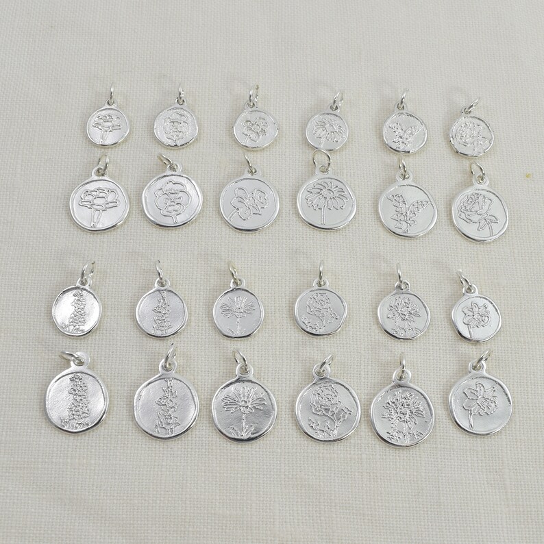 Sterling Silver Birth Month Flower Charms and Pendants, Personalized Bracelet and Necklace Charms for Fingerprint and Handwriting Jewelry image 7