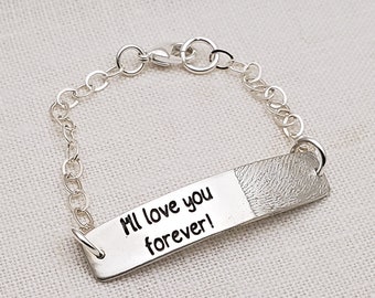 Custom Sterling Silver Bracelet Personalized With Your Handwriting and/or Fingerprint, Personalized Memorial Keepsake Jewelry