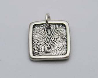 Fingerprint Jewelry, Sterling Silver Square Fingerprint Charm, Custom Fingerprint, Personalized Men's Fingerprint Jewelry, Sympathy Gift