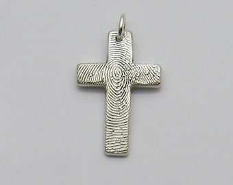 Fingerprint Jewelry, Silver Fingerprint Cross, Silver Fingerprint Crucifix, Personalized Cross, Personalized Crucifix, Men