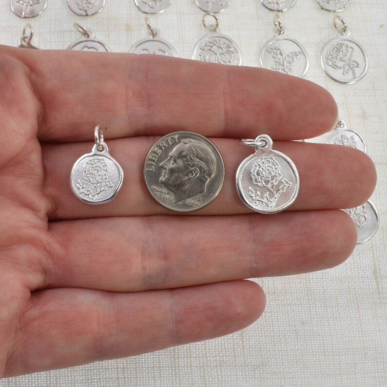 Sterling Silver Birth Month Flower Charms and Pendants, Personalized Bracelet and Necklace Charms for Fingerprint and Handwriting Jewelry image 3