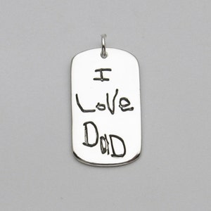 Handwriting Dog Tag Pendant, Custom Personalized Engraved Name Signature Necklace, Sterling Silver Memorial Keepsake Jewelry Gift for Men