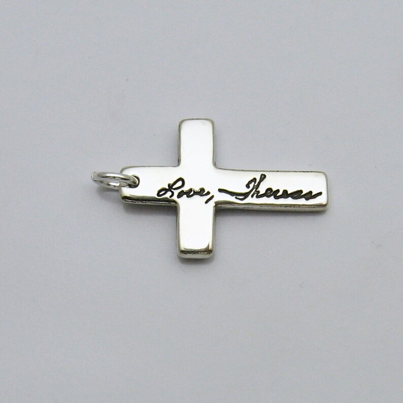 Handwriting Jewelry, Personalized Silver Handwriting Cross Pendant, Handwritten Signature Cross, Custom Memorial Sympathy Gift, Crucifix image 3