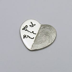 Personalized Engraved Fingerprint and Handwriting Heart Pendant: Custom Sterling Silver Memorial Jewelry