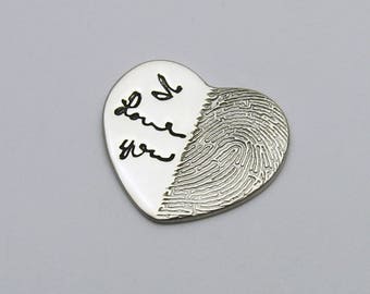 Fingerprint Jewelry, Handwriting Jewelry, Silver Fingerprint Heart, Handwriting Heart, Personalized Heart Pendant, Custom Memorial Gift