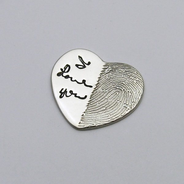 Personalized Engraved Fingerprint and Handwriting Heart Pendant: Custom Sterling Silver Memorial Jewelry