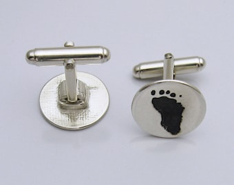 Footprint Cufflinks, Personalized Silver Cufflinks, Silver Footprint Cufflinks, Personalized Gift for Men, Baby Feet Cufflinks