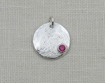 Fingerprint Jewelry, Fingerprint Charm, Fingerprint Pendant, Silver Fingerprint, Birthstone Fingerprint, Birthstone Jewelry