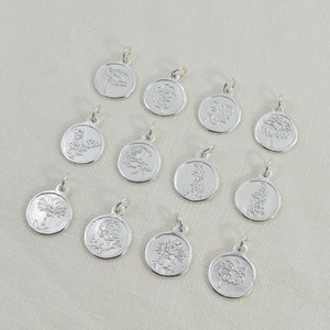 Sterling Silver Birth Month Flower Charms and Pendants, Personalized Bracelet and Necklace Charms for Fingerprint and Handwriting Jewelry image 6