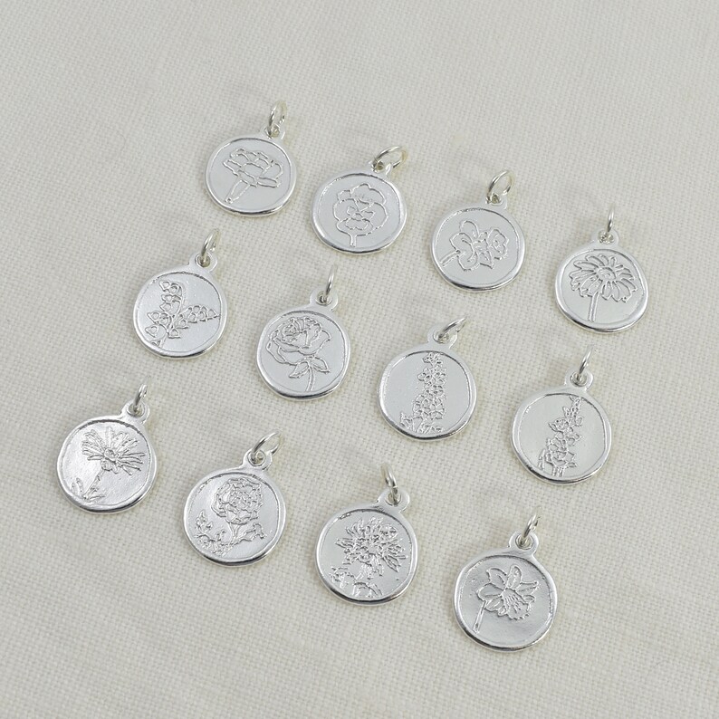 Sterling Silver Birth Month Flower Charms and Pendants, Personalized Bracelet and Necklace Charms for Fingerprint and Handwriting Jewelry image 6