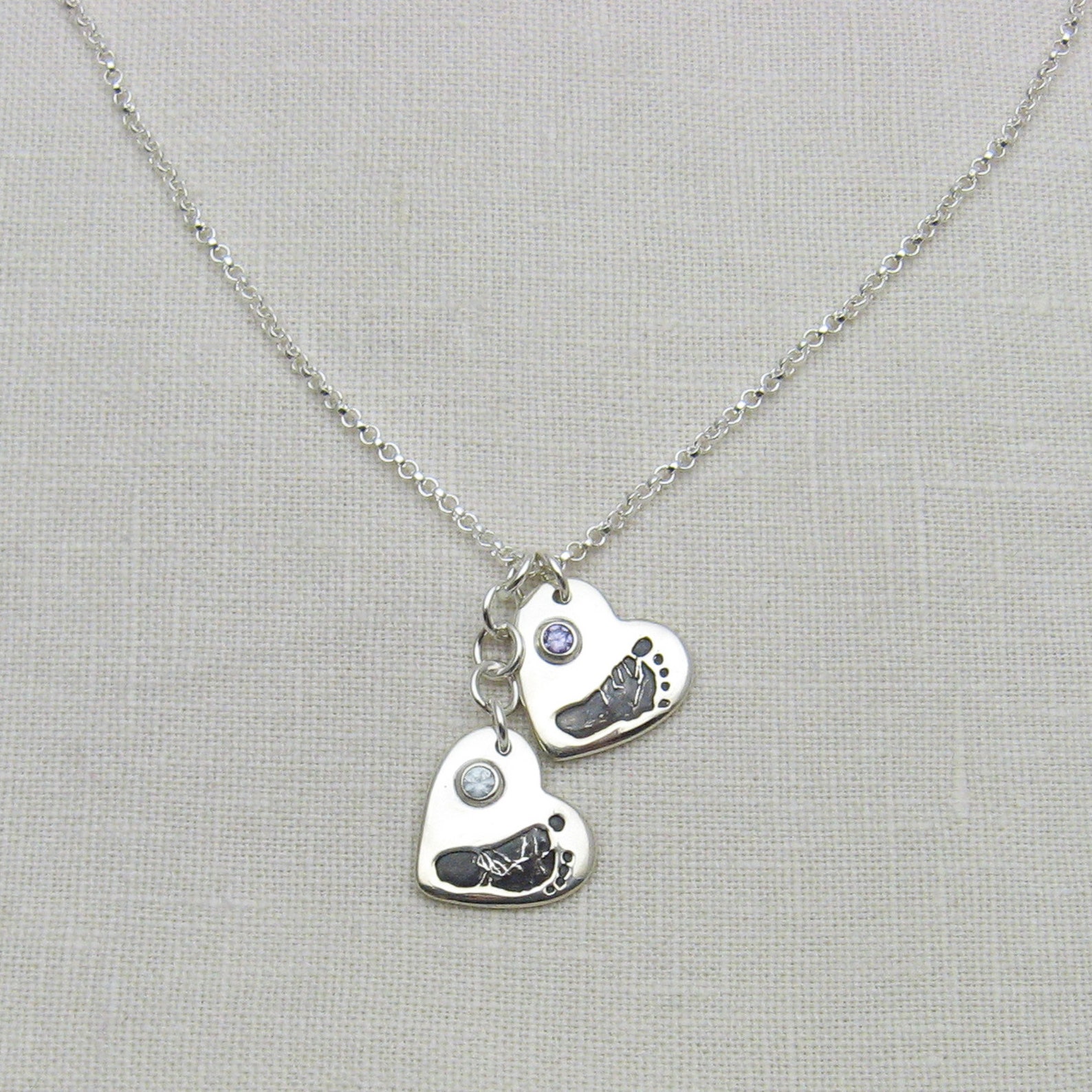 Footprint Jewelry Footprint Necklace Heart Birthstone Etsy