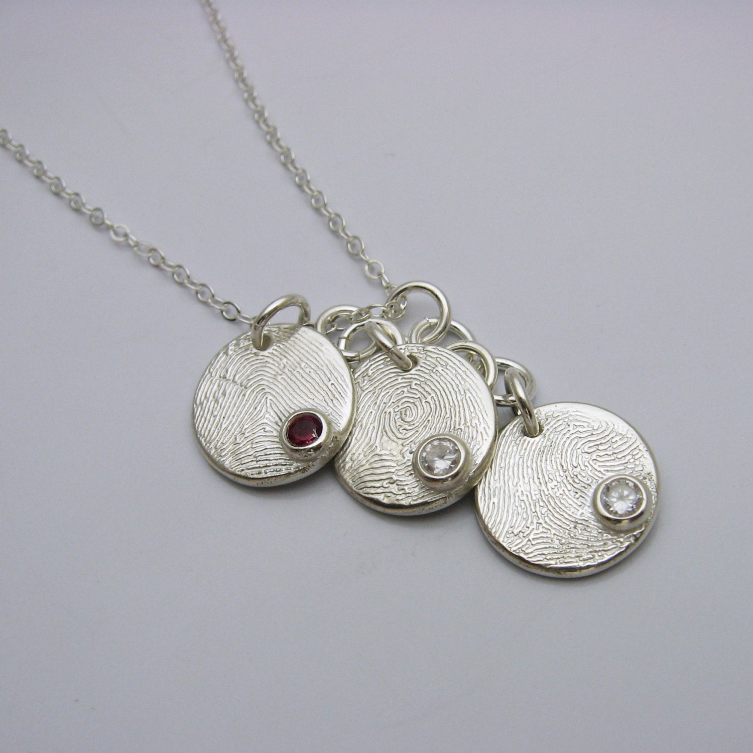 Silver Fingerprint and Birthstone Necklace Fingerprint Jewelry