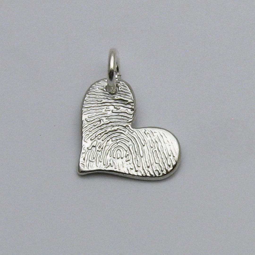 Fingerprint Jewelry, Silver Heart Fingerprint Charm, Fingerprint