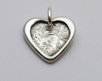 Fingerprint Jewelry, Heart Fingerprint Charm, Silver Heart Fingerprint, Wedding Jewelry, Wedding Bouquet Charm, Personalized Jewelry. Custom