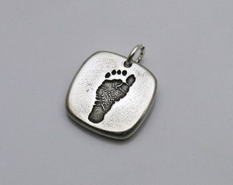 Silver Footprint Jewelry, Baby Footprint Jewelry, Personalized Footprint Jewelry, Custom Baby Memorial Jewelry, Mommy Jewelry, Daddy Jewelry