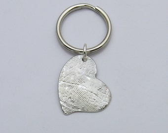 Sterling Silver Fingerprint Keychain, Silver Fingerprint Heart, Personalized Keychain, Heart Keychain, Memorial Keychain, Mommy Keychain