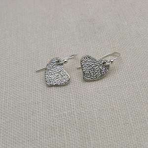 Fingerprint Asymmetrical Heart Earrings, Fine Silver Thumb Print Jewelry, Custom Personalized Memorial Keepsake Gift