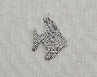 Sterling Silver Fingerprint Tropical Fish Pendant, Custom Personalized Fingerprint Jewelry, Ocean Sea Beach Necklace