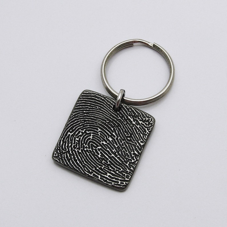 Fingerprint Keychain Personalized Keychain Rustic Keychain Etsy