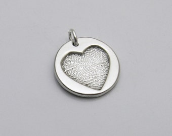 Fingerprint Heart Sterling Silver Circle Necklace: Personalized Memorial Keepsake